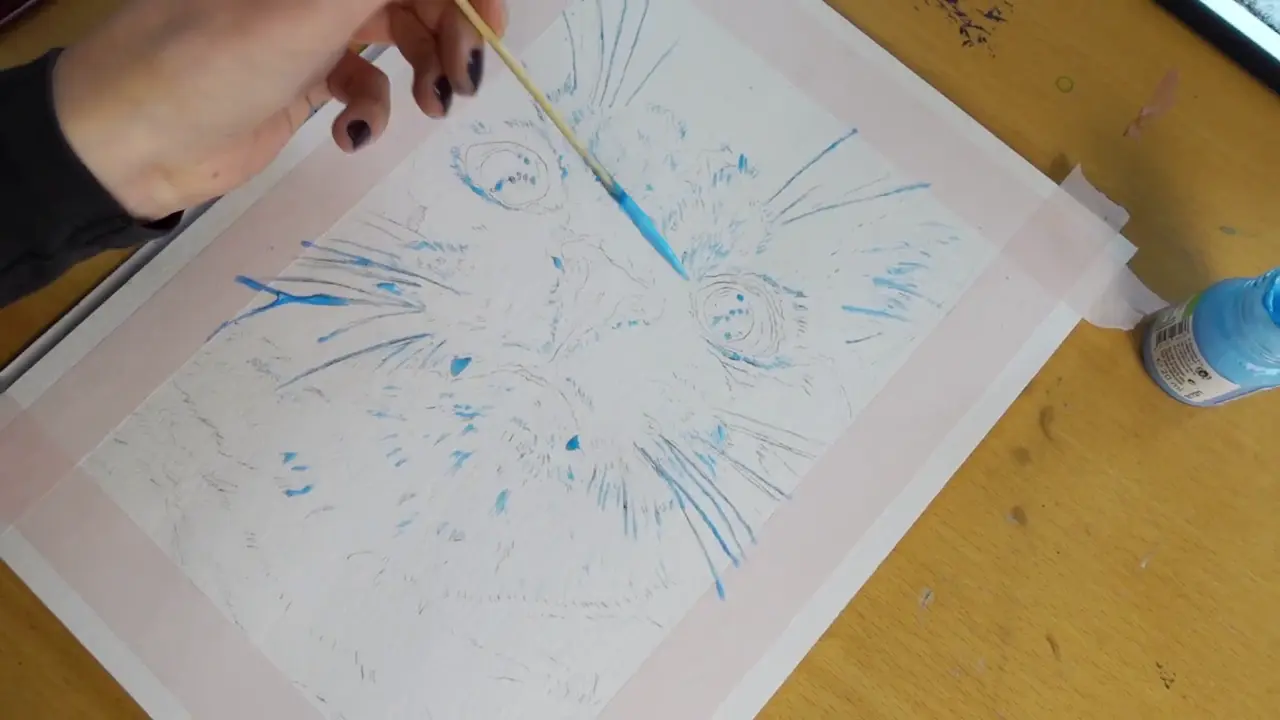 Cute cat watercolor painting process
