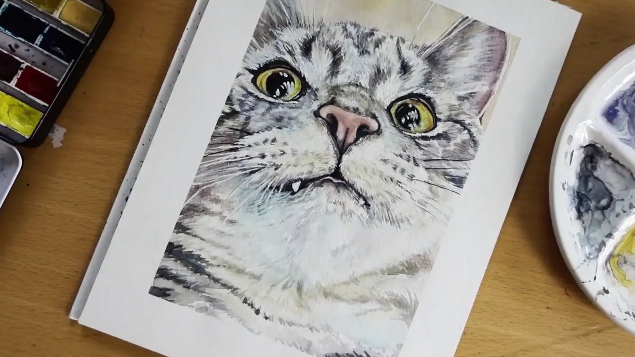 Cute cat watercolor painting
