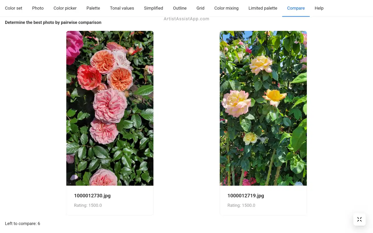 ArtistAssistApp: Fotos paarweise vergleichen