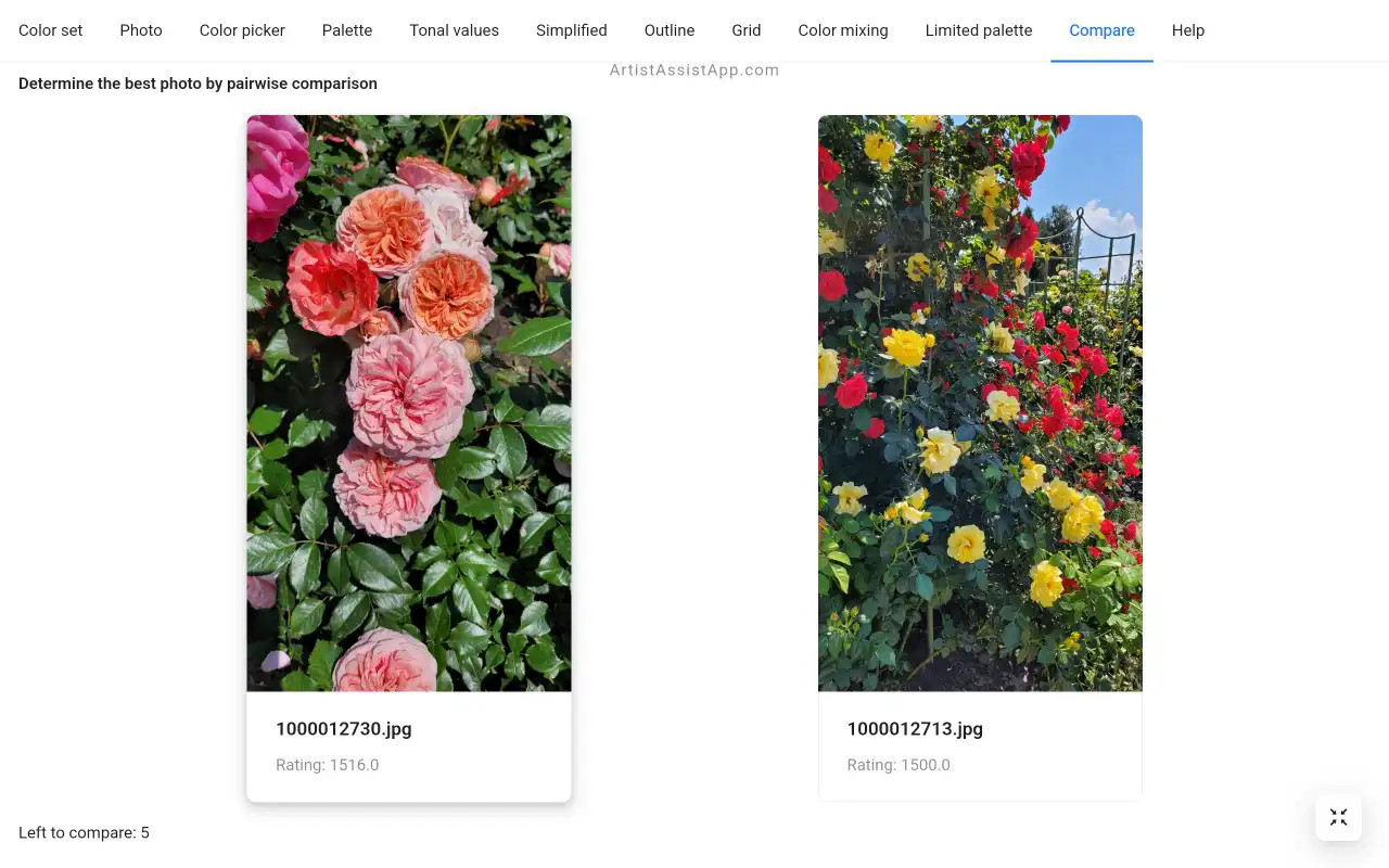 ArtistAssistApp: Fotos paarweise vergleichen