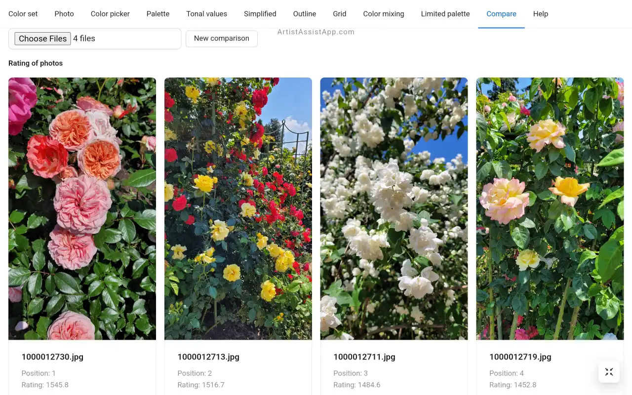 ArtistAssistApp: rating of photos based on pairwise comparison results