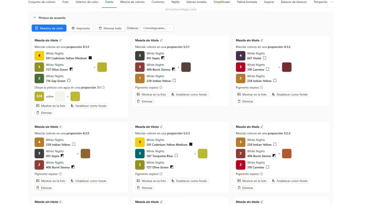 Storing favorite color mixtures in the ArtistAssistApp palette