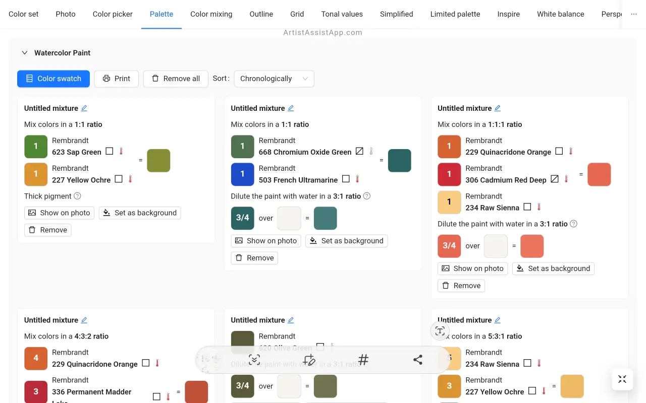Storing favorite color mixtures in the ArtistAssistApp palette