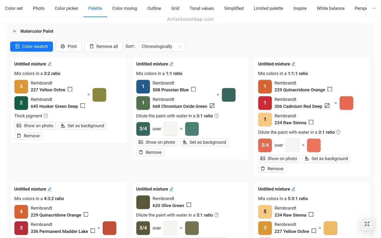 ArtistAssistAppパレットにお気に入りの色の組み合わせを保存する