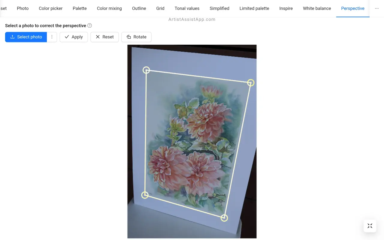 Perspective correction in ArtistAssistApp