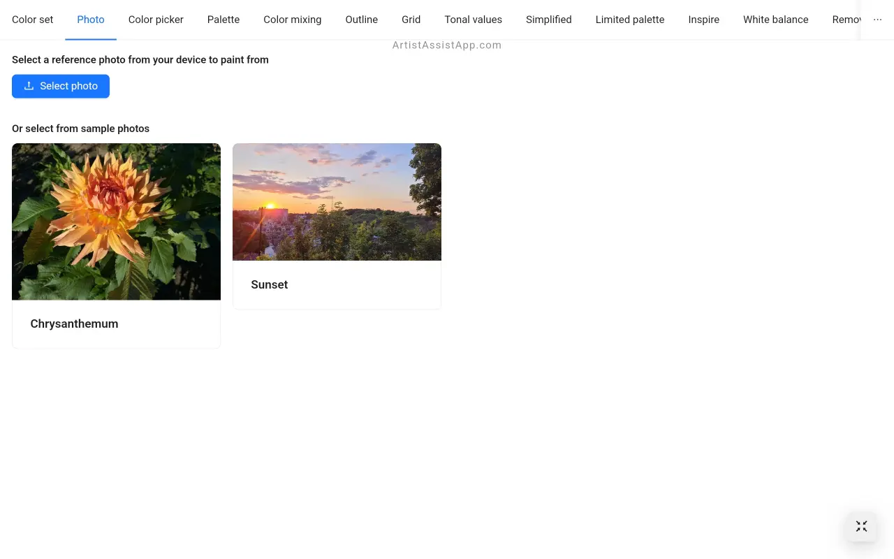 Selecting a reference photo in ArtistAssistApp