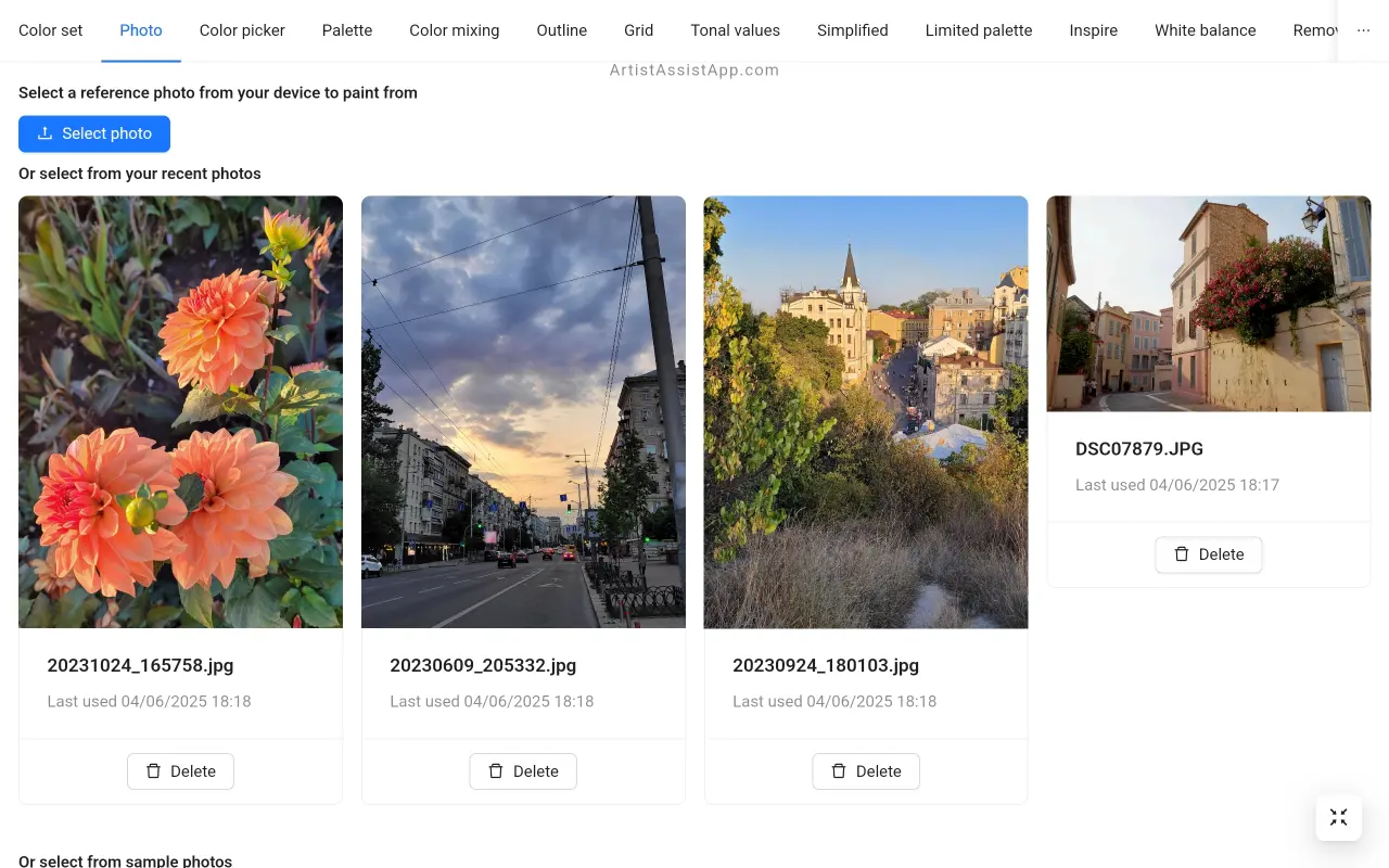 Selecting a reference photo in ArtistAssistApp