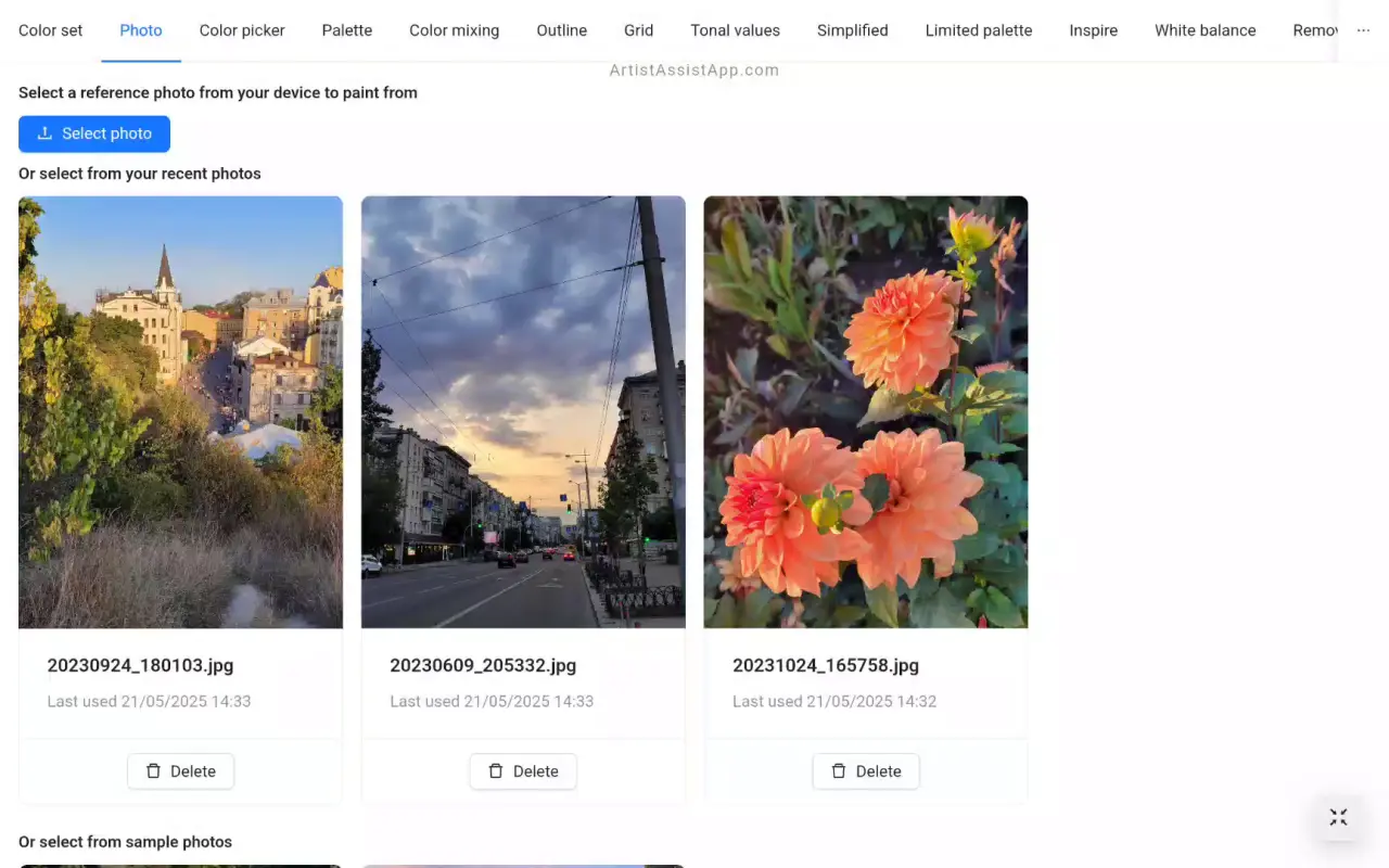 Selecting a reference photo in ArtistAssistApp