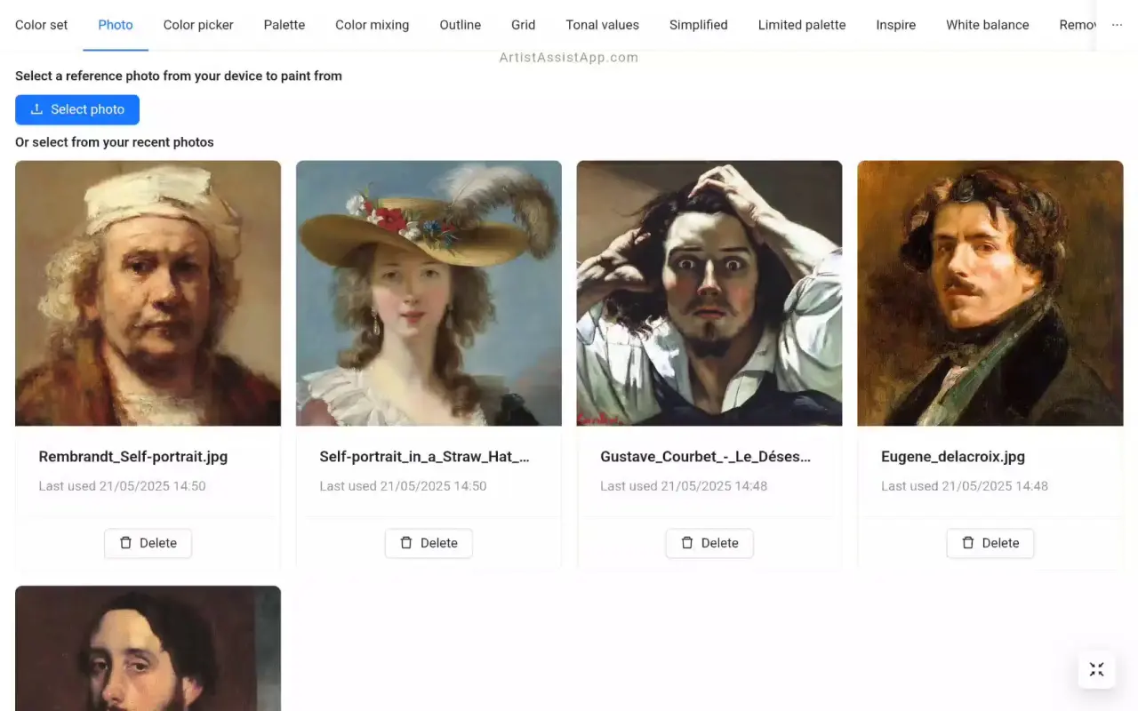 Selecting a portrait photo in ArtistAssistApp