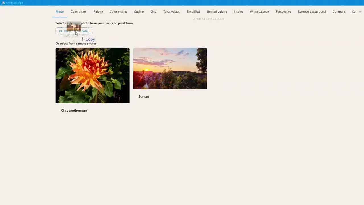 Selecting a reference photo in ArtistAssistApp