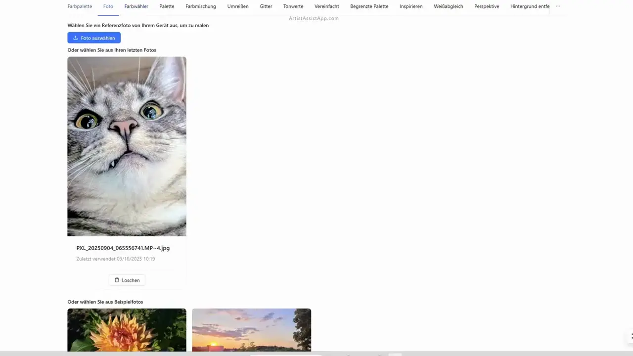 Selecting a reference photo in ArtistAssistApp