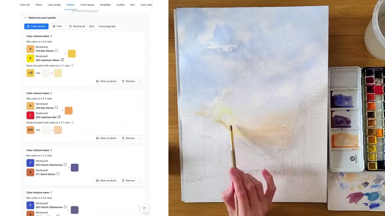 Painting a sunset cityscape using ArtistAssistApp