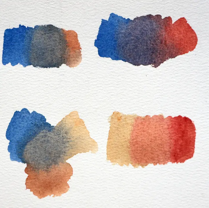 Mixing colors for sky, clouds, and suset on paper