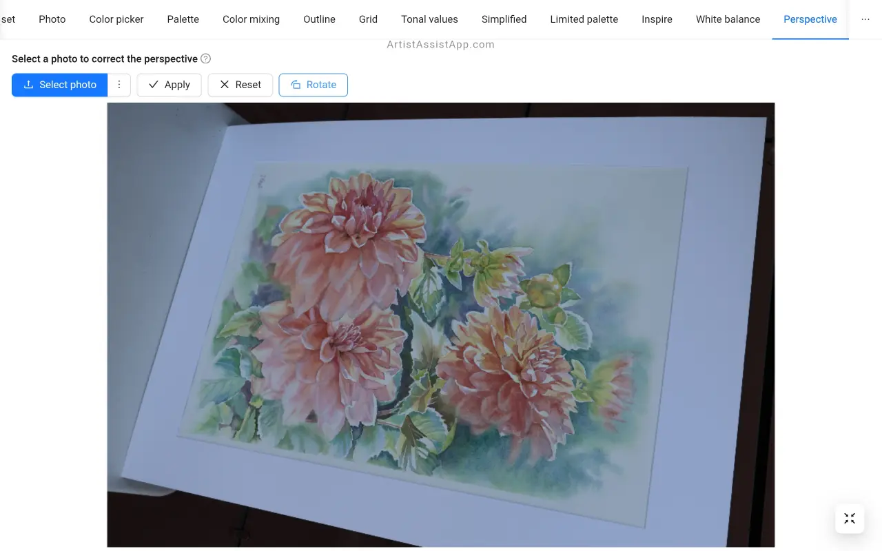 Perspective correction in ArtistAssistApp