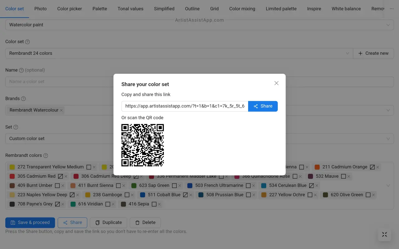 Sharing a color set between devices in ArtistAssistApp