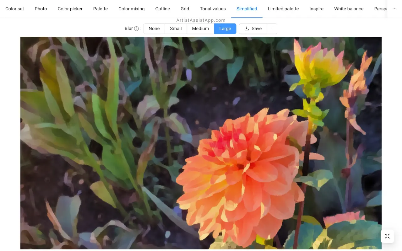 Smoothing out and simplifying a reference photo in ArtistAssistApp