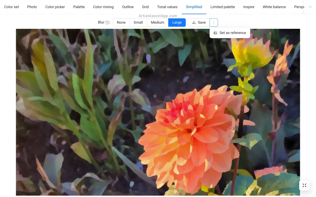 Smoothing out and simplifying a reference photo in ArtistAssistApp