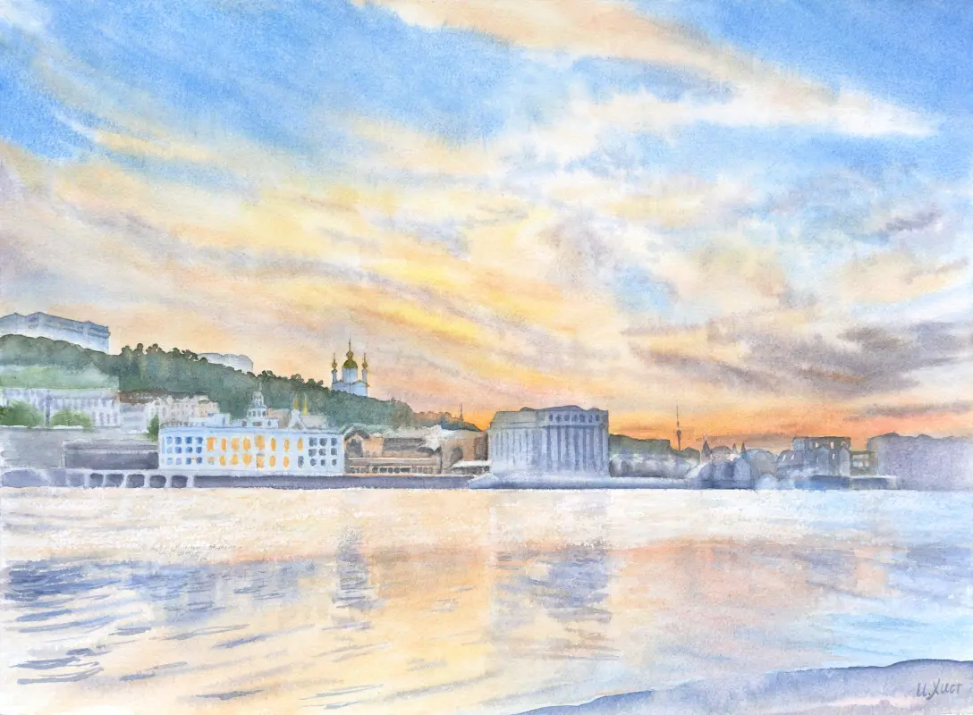 Trukhaniv Island watercolor painting by Irina Khist
