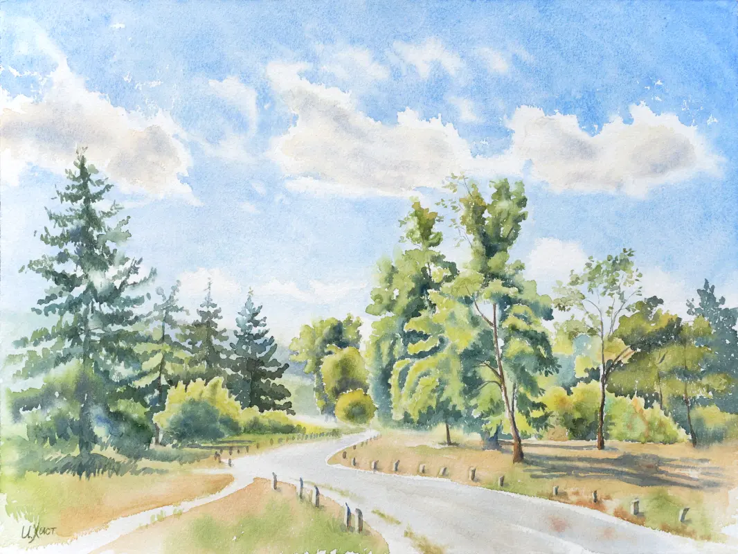 Trukhaniv Island watercolor painting by Irina Khist