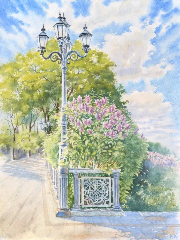 Volodymyr Hill Park watercolor painting by Irina Khist
