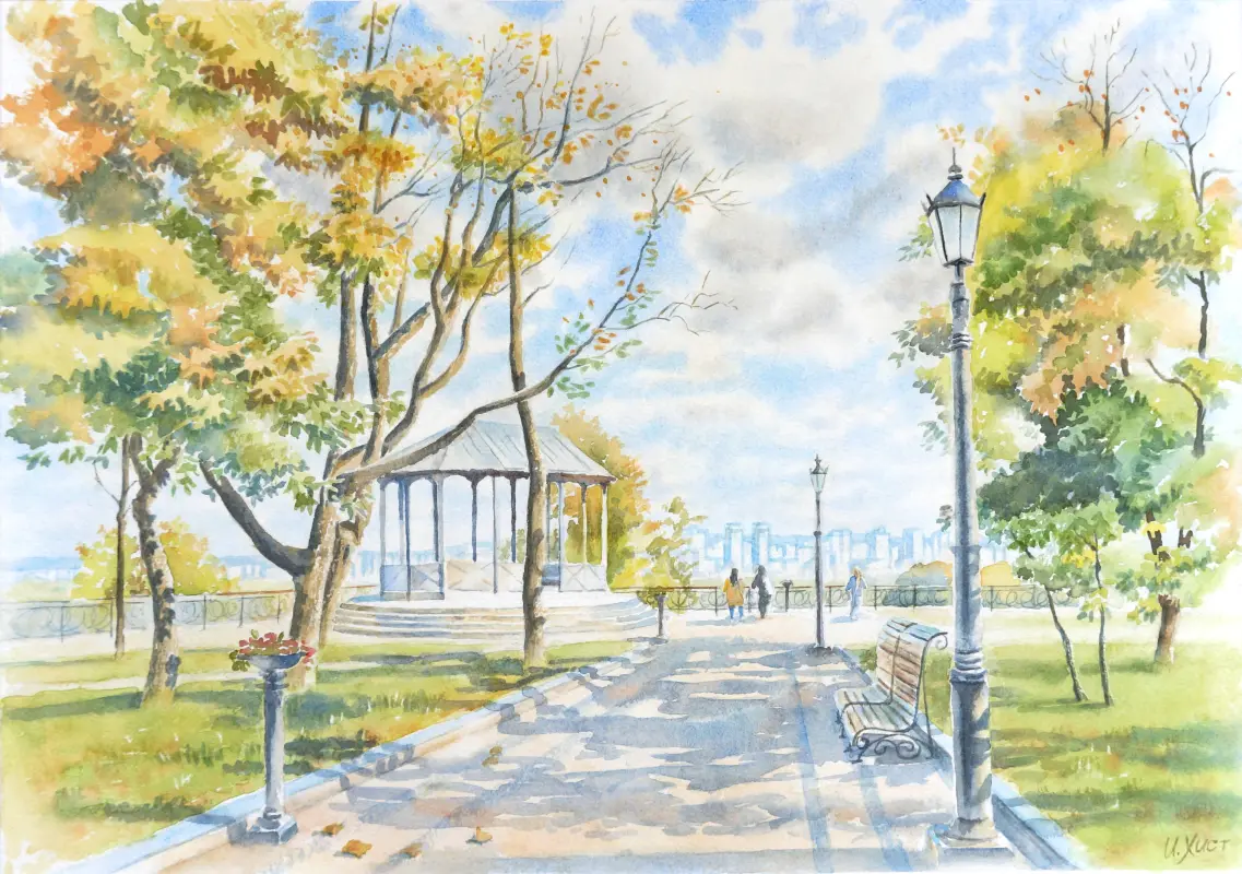 Volodymyr Hill Park watercolor painting by Irina Khist
