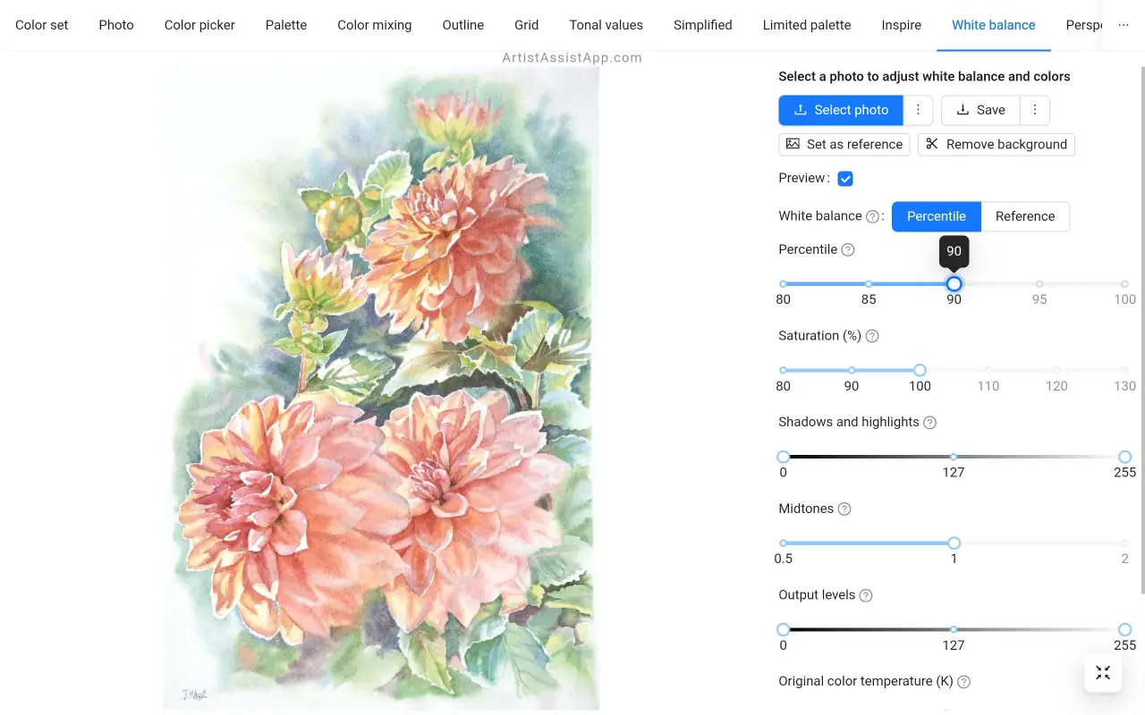 White balance adjustment in ArtistAssistApp