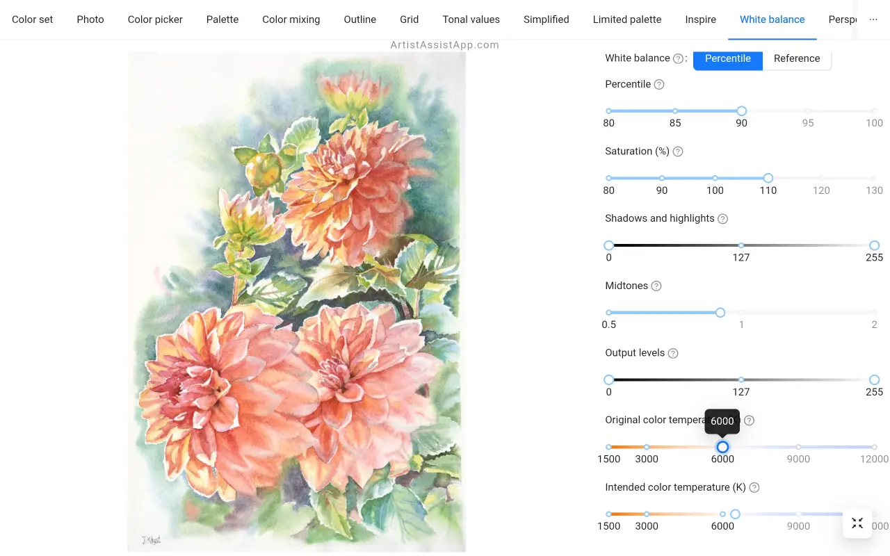 Color temperature adjustment in ArtistAssistApp